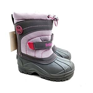 Totes Winter Boots Size 1 Girls Thermolite Gray Pink Snow Shoes Strap Meadows